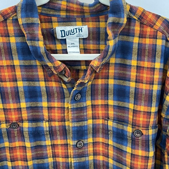 Duluth Men's Relaxed Fit Plaid Flannel Shirt 2XL Button Front 100% Cotton Long S - Picture 3 of 7